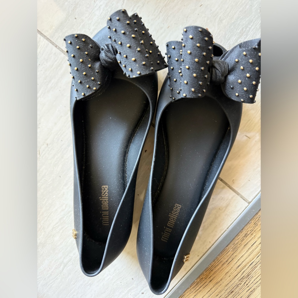 Mini Melissa Black Jelly Flats with Studded Bow
